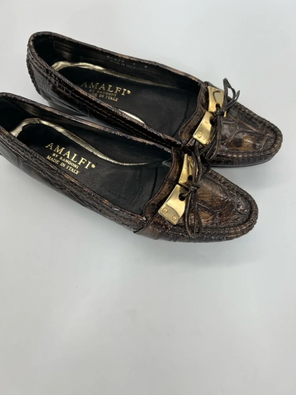 Amalfi Dark Brown Croc-Embossed Leather Loafers with Gold Accent